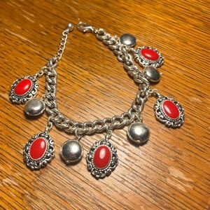 Vintage Red Gemstone Charm Bracelet
